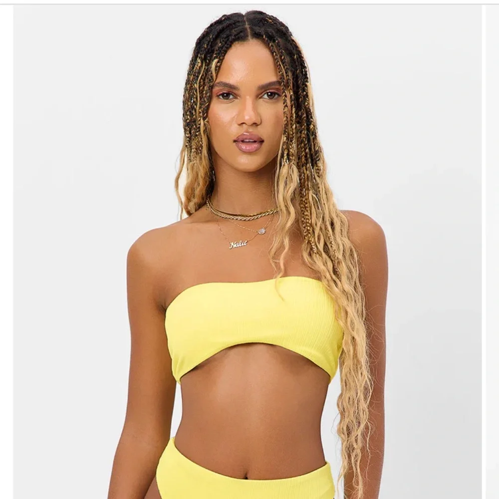 NWT Frankies Bikinis Jean Top & Anne Bottom in Pina Colada, Size M/L